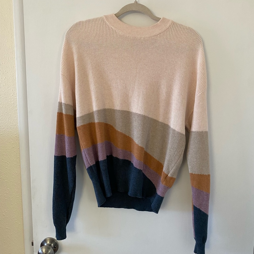 Prana Desert Road Striped Sweater Relaxed Fit Desert Colors Organic Cotton Small